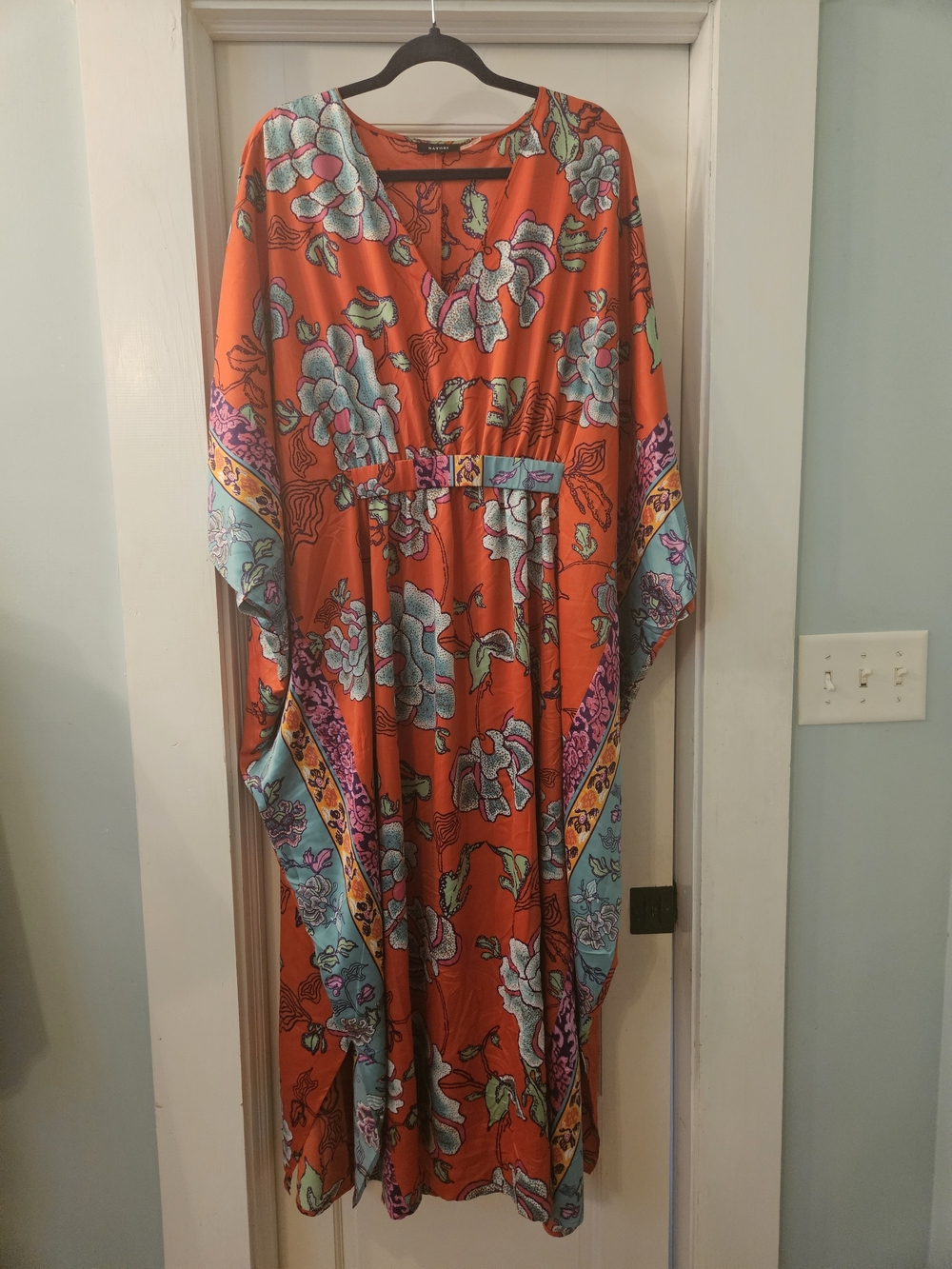 NATORI Ume Caftan Orange With turqouise And Pink accents